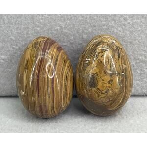 VTG Banded Agate Polished Stone Egg 3" Tan Brown Onyx Look Display Paperweight
